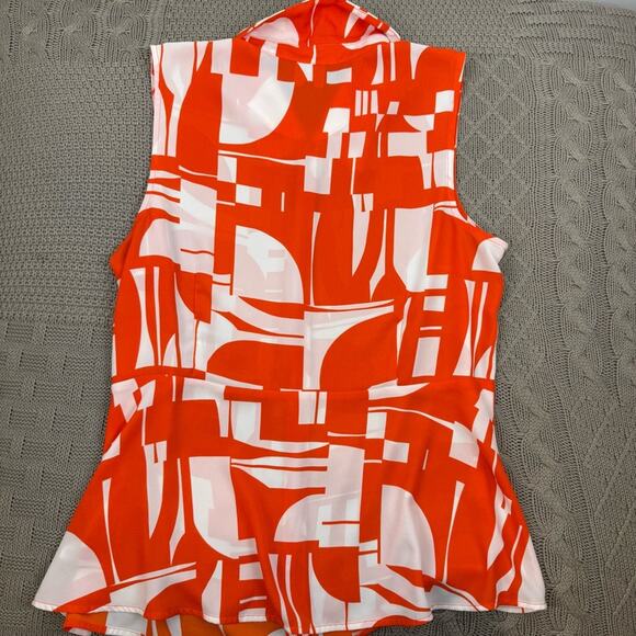 CAbi Red and White Abstract Geometric Zip Blouse ~ Medium - Picture 7 of 10